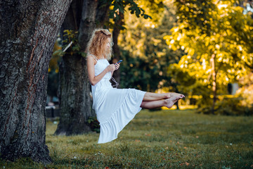 girl levitates in nature