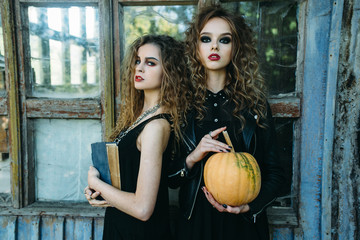two vintage women as witches