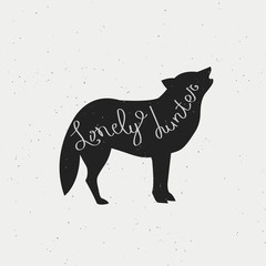 Hand draw lettering trendy poster with lonely wolf