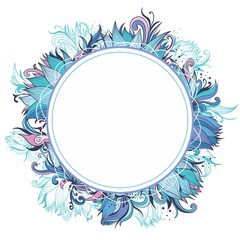 Blue Winter Floral Frame with Lotus