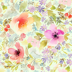 Seamless spring pattern. Watercolor painting.
