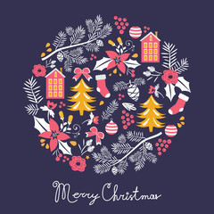 Colorful Merry Christmas composition with holiday elements