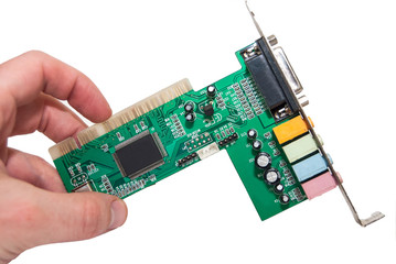 old sound card for computer isolated on white background with clipping path
