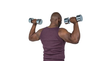 Plakat Fit man exercising with dumbbell 