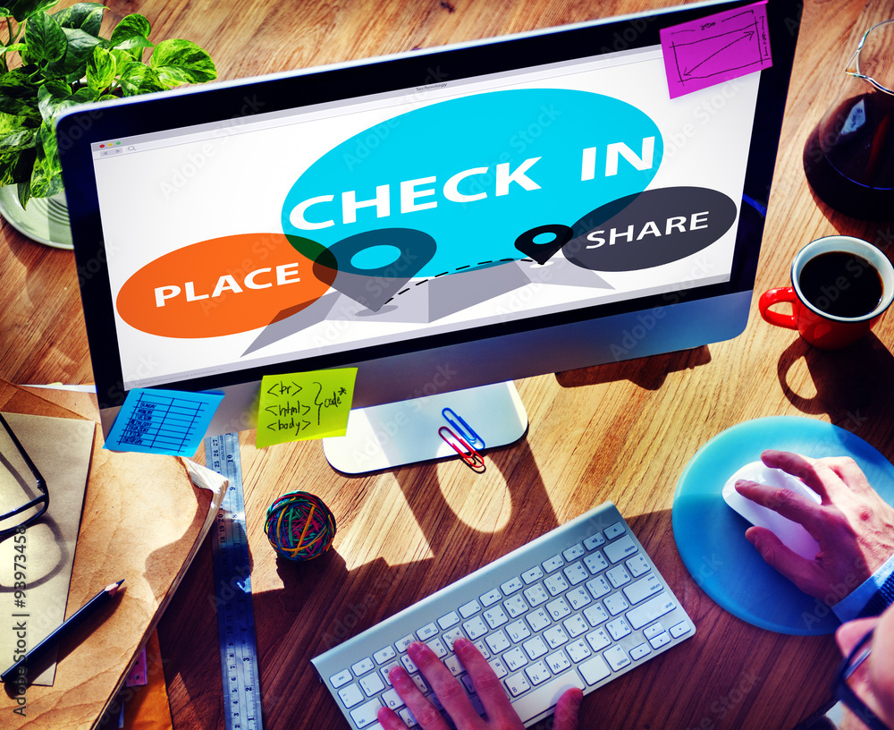 Poster check in direction navigation share application concept