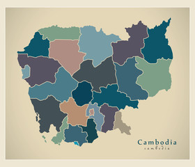 Modern Map - Cambodia with provinces colored KH