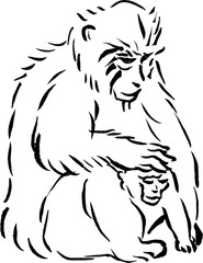 親子猿の和風イラスト