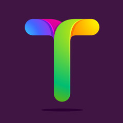 T letter one line colorful logo