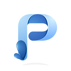 P letter with water waves and blue drops. Eco logo