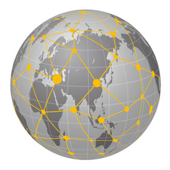 Obraz premium Pseudo Earth that contains the whole world map and Worldwide network, image illustration