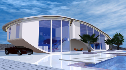Moderne Villa im futuristischen Stil