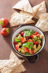 avocado strawberry salsa with tortilla chips