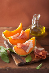 cantaloupe melon with prosciutto. italian appetizer