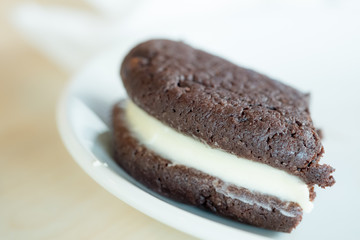 Closup of Chocolate macaroon cake