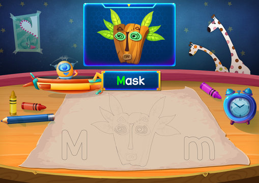 Martian Class: M - Mask. Hello, I'm Little Martian. I just open a class for all Martians to learn English. Will you join us? Watch, Learn, and use crayons Coloring it so you can Remember Better!