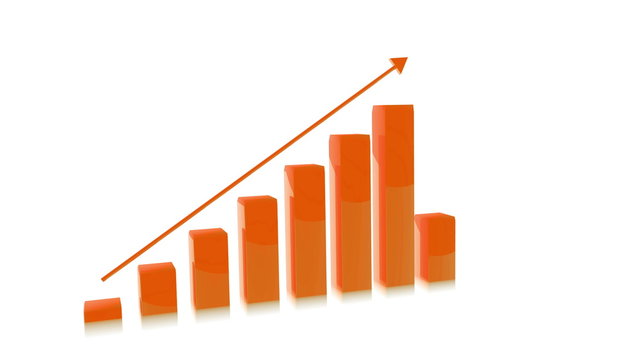 4k Three Dimensional Growing Business Bar Chart Animation, Orange Color