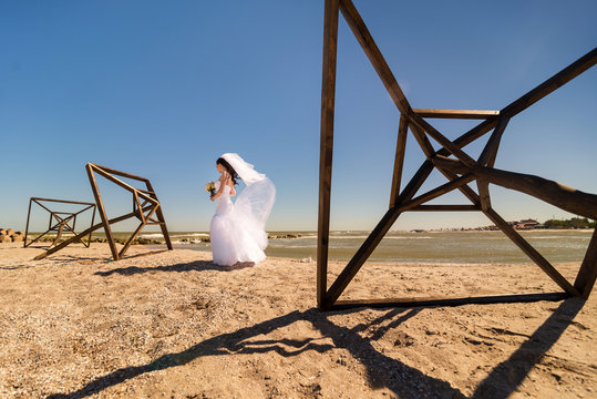 Bride at seaside