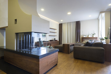 Interior of a specious living room with fireplace