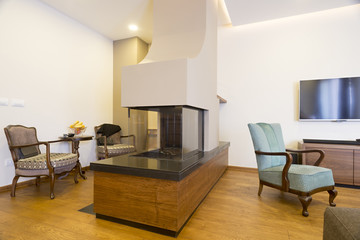 Fireplace in modern living room