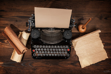 Old typewriter on wooden table
