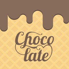 Vector chocolate letters with waffle background, flat design