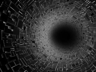 Abstract black digital tunnel interior, high-tech 3d