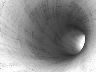 Turning concrete tunnel interior with round walls - obrazy, fototapety, plakaty