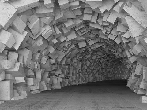 Turning concrete tunnel interior, 3d render © evannovostro