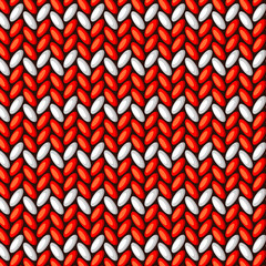 Vector knitted seamless pattern design, detailed illustration. Winter sweater texture with red and white stripes