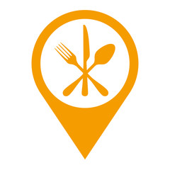 Icono plano localizacion cubiertos naranja #