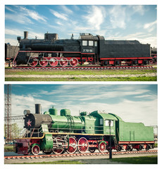 Set of a old steam locomotives of the 20th century