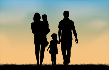 Family silhouettes in nature.