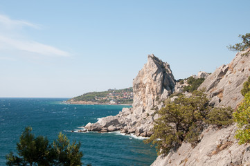 Fototapeta premium Seascape view of Swan Wing rock, Simeiz village, Crimea