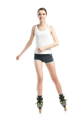 young pretty woman on roller skates