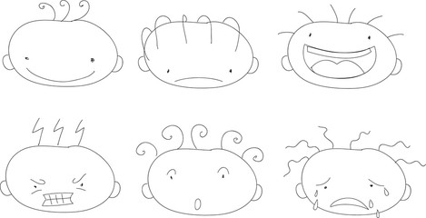 Set of cartoon faces with different emotions 