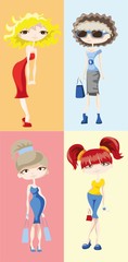 Cartoon fashionable girls 