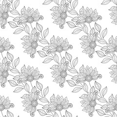 Vector Seamless Monochrome Floral Pattern