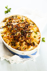 Pasta, cheese and potatoes bake