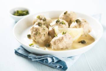 Meatballs with capers in mustard sauce