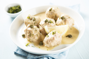 Meatballs with capers in mustard sauce