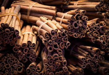 Cinnamon sticks closeup on a soft focus.
