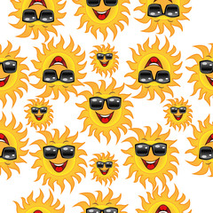 Seamless background with a cheerful sun glasses