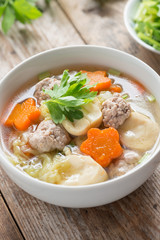 Clear Soup with Vegetables and Meatballs.