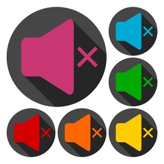Volume icon, No sound set with long shadow