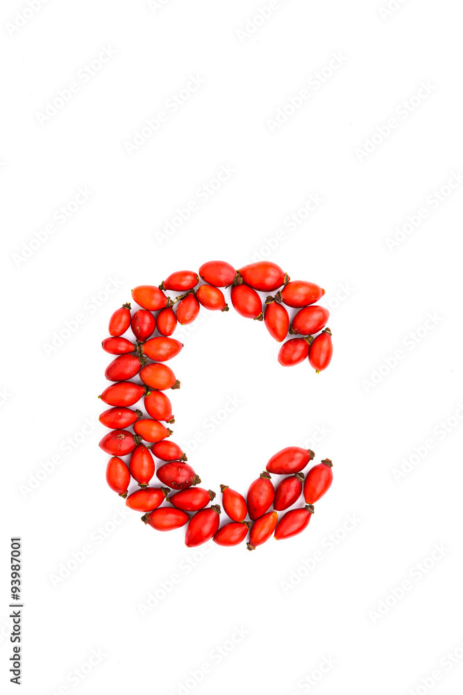 Poster Red hip rose letter small c