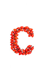 Red hip rose letter small c