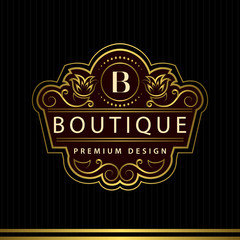 Monogram design elements, graceful template. Calligraphic Elegant line art logo design Letter emblem B identity for Restaurant, Royalty, Boutique, Cafe, Hotel, Heraldic, Jewelry, Fashion, Wine. Vector