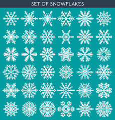 Set 36 white different snowflakes of handmade for design