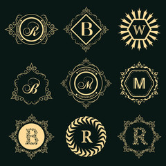 Monogram design elements, graceful template. Elegant line art logo design. Set of Business sign, identity for Restaurant, Royalty, Boutique, Cafe, Hotel, Heraldic, Jewelry, Fashion.Vector illustration