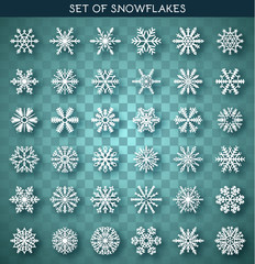 Set of vector white snowflakes